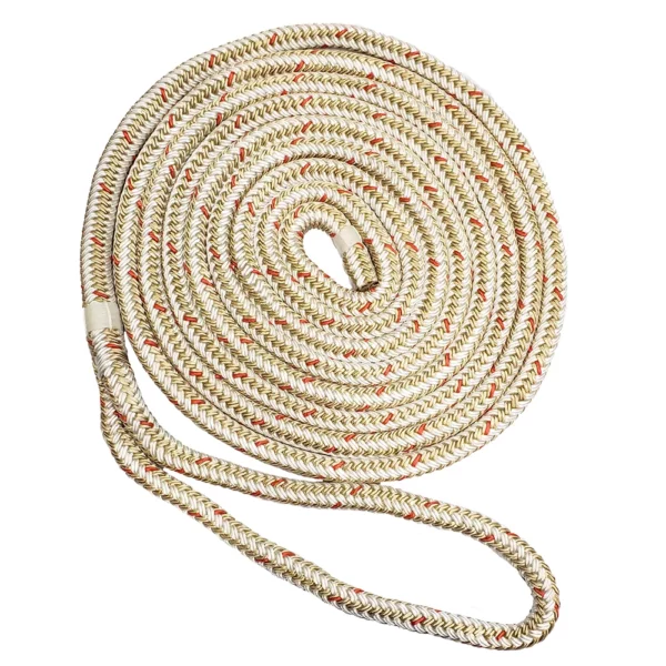 New England Ropes 1-2" Double Braid Dock Line - White-Gold w-Tracer - 15'