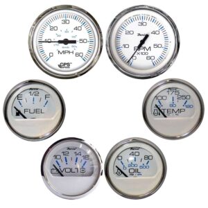 Faria Chesapeake White w-Stainless Steel Bezel Boxed Set of 6 - Speed, Tach, Fuel Level, Voltmeter, Water Temperature & Oil PSI - Inboard Motors
